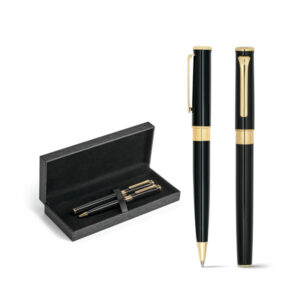 Brindes para Empresas Personalizados Corporativos BH | VERSAILLES Conjunto Roller e Esferográfica Metal Elementos Ouro 18 Quilates