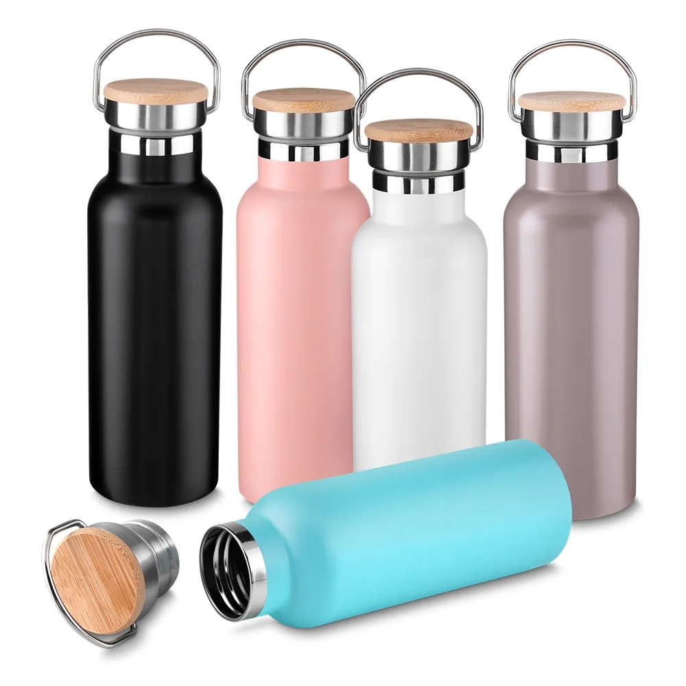 Empresa de Brindes Personalizados BH Corporativos | Garrafa Térmica 500ml Tampa Metal e Madeira COLORIDA