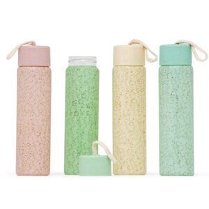 Brindes Personalizados Corporativos BH para Empresas | Garrafa de Vidro 330ml Tampa Colorida Alça de Corda ROSA