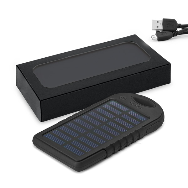 Brindes Personalizados Corporativos BH | Bateria Portátil com Painel Solar 2.000mAh Cabo USB para Carregamento