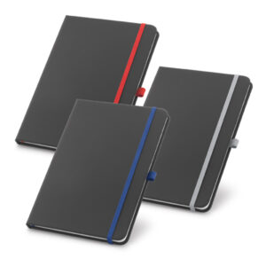 Empresa de Brindes Corporativos Personalizados em BH | Caderno com Porta Caneta Inteira Colorida Faixa 3 CORES