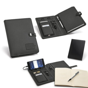 Brindes Personalizados para Empresas BH | Pasta A5 Bateria Portátil Embutida 4.000mAh Caderno Removível 64 Folhas Pautadas