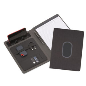 Brindes Personalizados Corporativos BH | Pasta Executiva Carregador de Celular sem Fio Caderno 20 Folhas A4 Bolso Interno