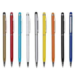 Brindes Personalizados Corporativos em BH | Caneta Metálica com Touch Screen Emborrachado Carga Azul Aciona por Rotação