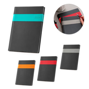 Brindes Personalizados Corporativos | Agenda A5 em tecido poliéster, Suporte para Caneta