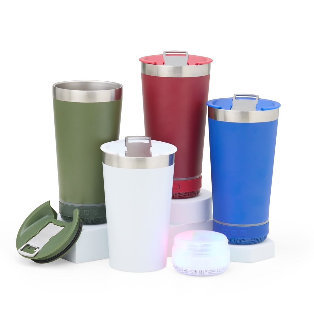 Brindes Personalizados Corporativos | Copo Térmico 400ml com Caixa de Som 4 CORES