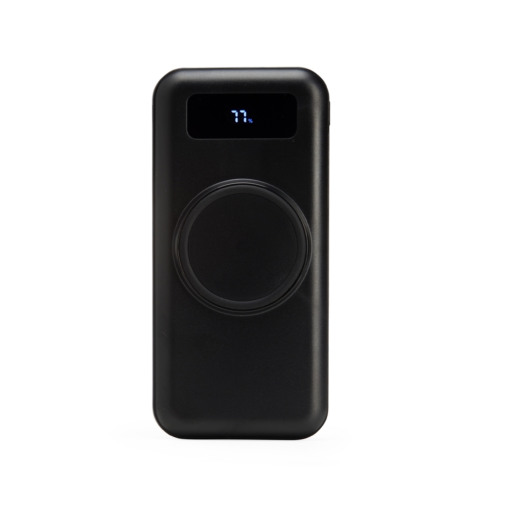 Brindes Personalizados Corporativo em BH | Power Bank 10.000mAh com Carregamento via Indução ou via Cabo PRETO
